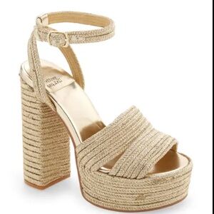Jeffrey Campbell Yawl Ankle Strap Sandal In Metallic Raffia Size 7